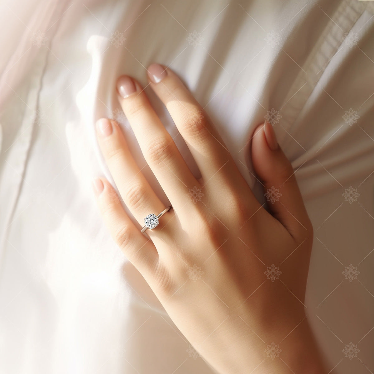 Woman's hand wearing Diamond Ring - LJ1012
