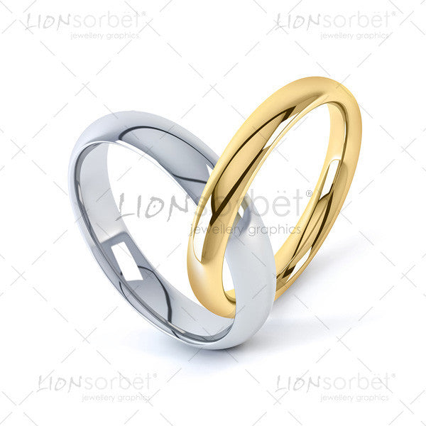 Heart shaped wedding rings image in yellow and white gold