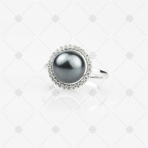 Black Pearl & Diamond Ring - MJ1053