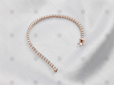 Rose Gold Tennis bracelet on white silk - NC1002