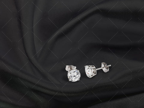 White Gold Stud earrings on black silk - NC1008