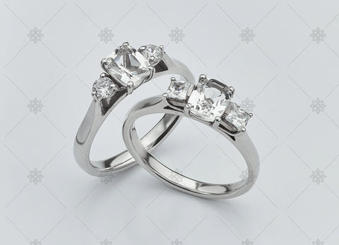Cushion Cut 3 stone diamond trilogy rings - NC2009