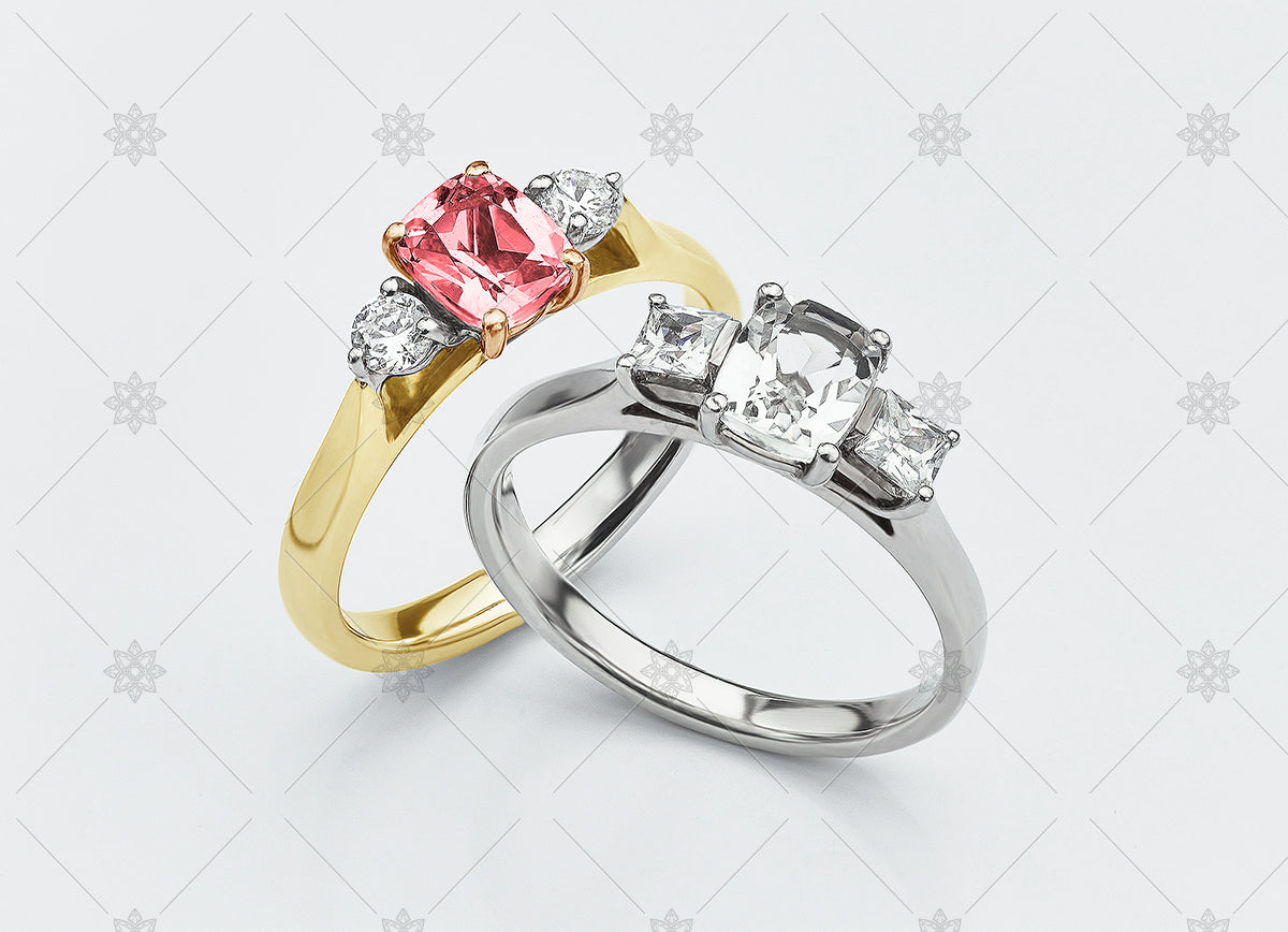 Pink Ruby 3 stone diamond trilogy rings - NC2010