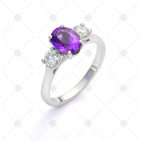 Diamond & Amethyst 3 Stone Ring - NE1001