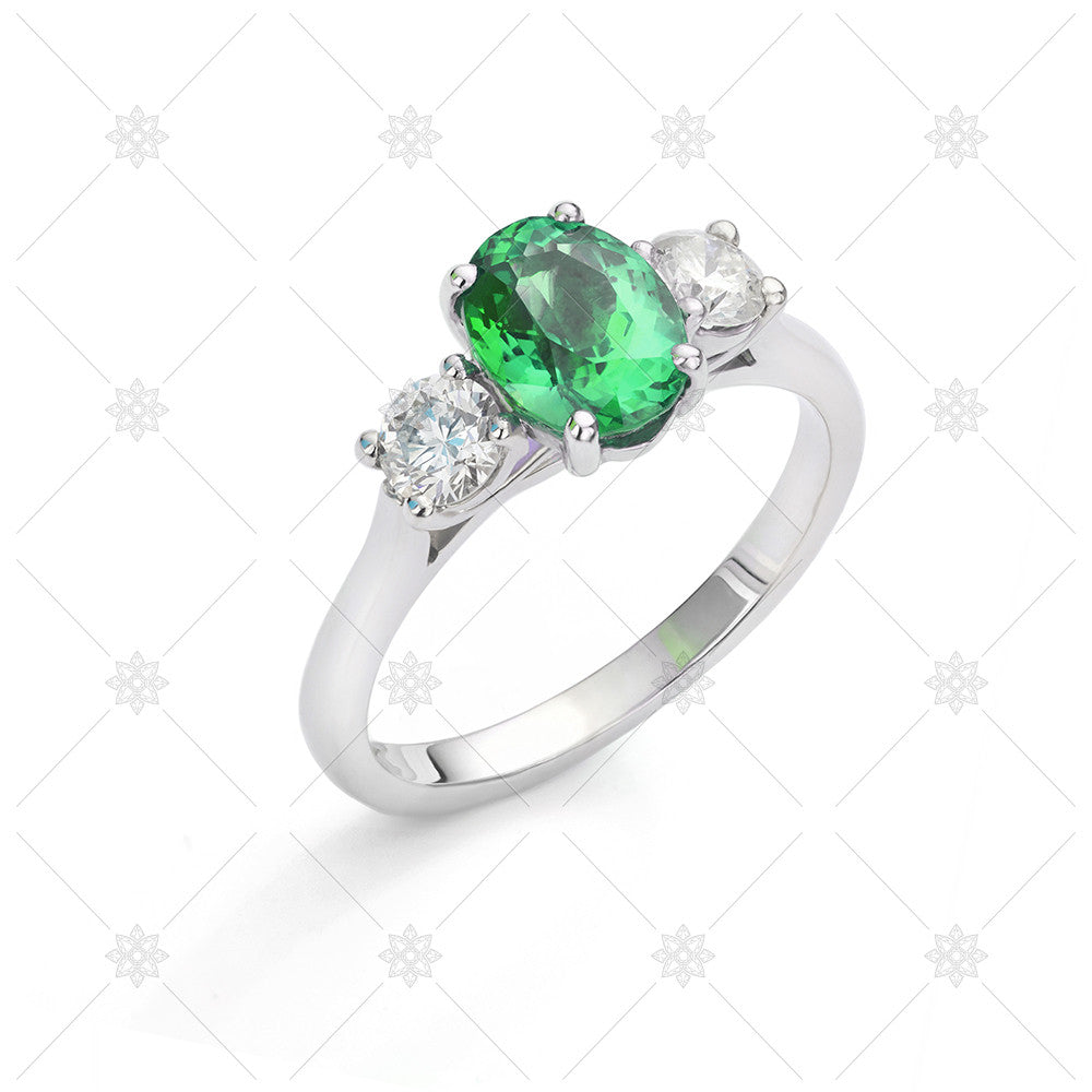 Platinum Emerald and Diamond 3-Stone Ring - Hancocks Jewellers