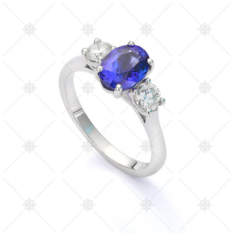 Diamond & Blue Sapphire 3 Stone Ring - NE1001
