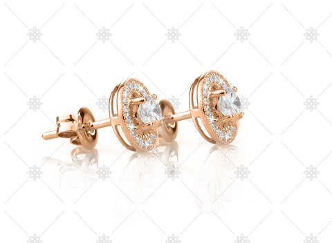 Vintage Halo Earrings Rose Gold Side View - NE1008