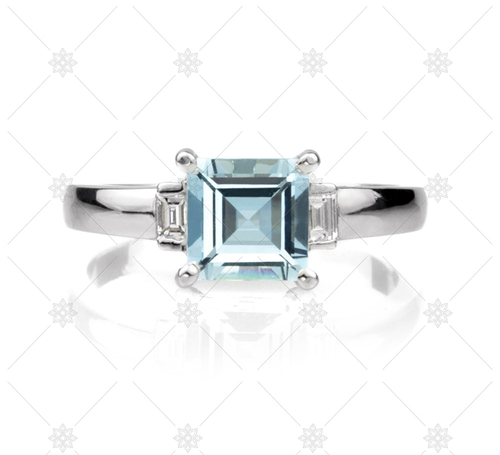 Aquamarine Carre Cut Diamond Ring - NE1016