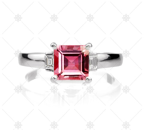 Red Ruby Carre Cut Diamond Ring - NE1016