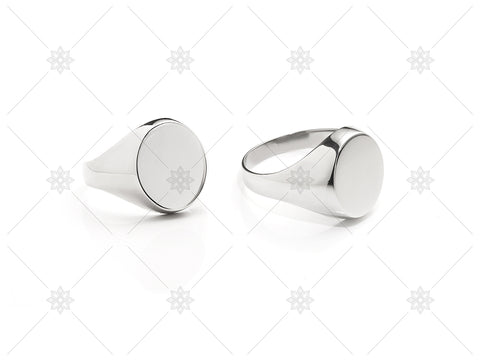White Gold Round Plain Signet Ring - NE1017