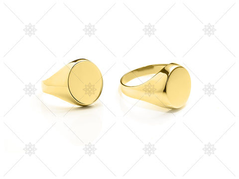 Yellow Gold Round Plain Signet Ring - NE1017