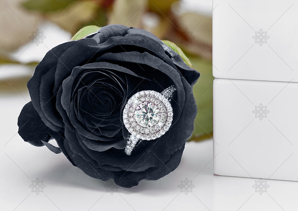 Black Rose Halo Engagement Ring  - NE1020A