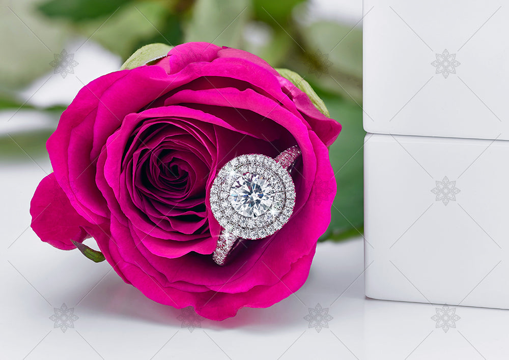 Pink Rose Halo Engagement Ring  - NE1020B