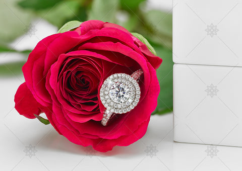 Red Rose Halo Engagement Ring  - NE1020C