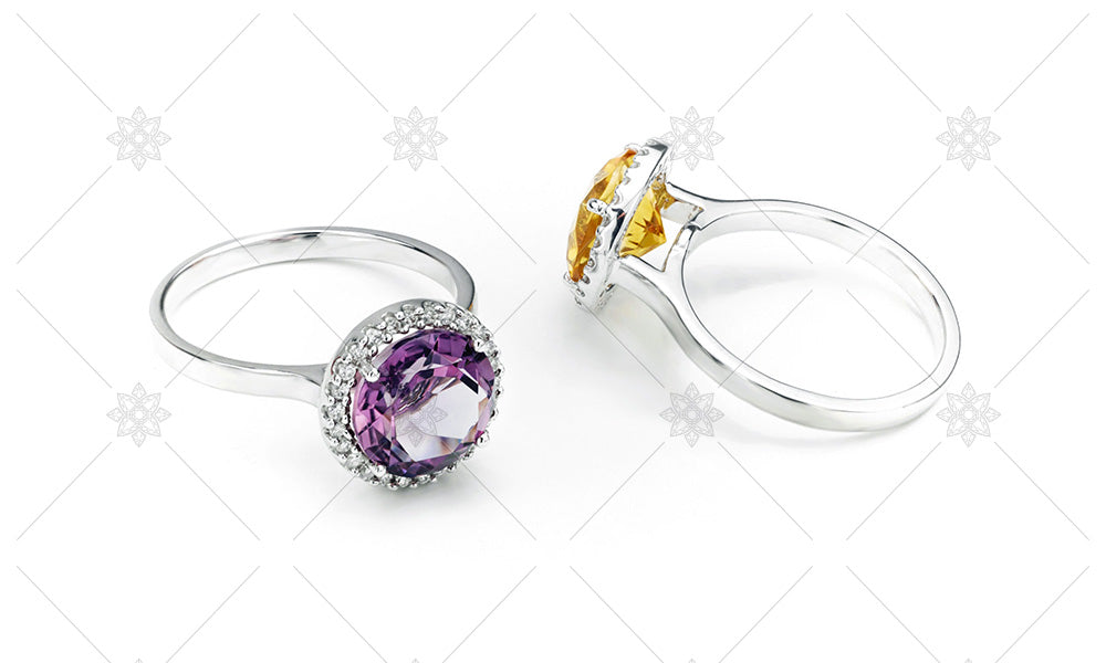 Citrine and Amethyst Halo Rings  - NE1024A