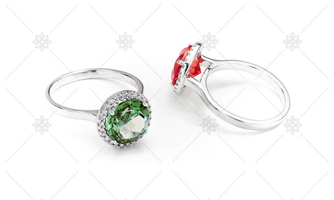 Emerald and Ruby Halo Rings  - NE1024B