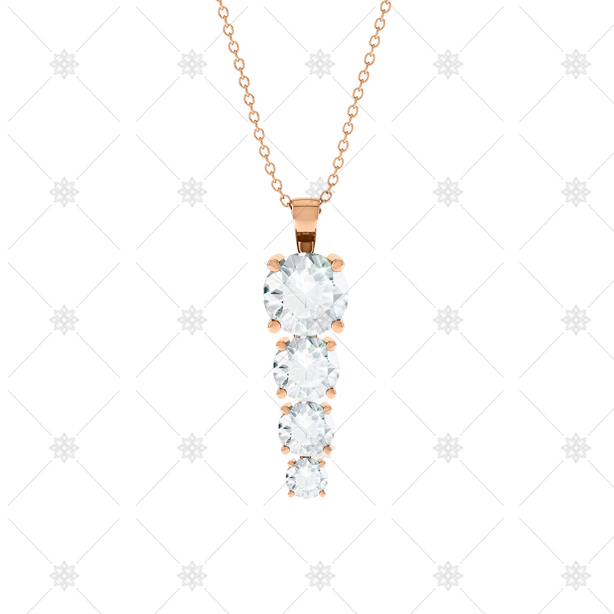 4 stone Diamond Drop Pendant Rose Gold - P0012