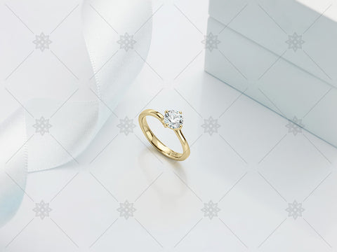 Yellow Gold Diamond Ring - White Ribbon - MJ1016