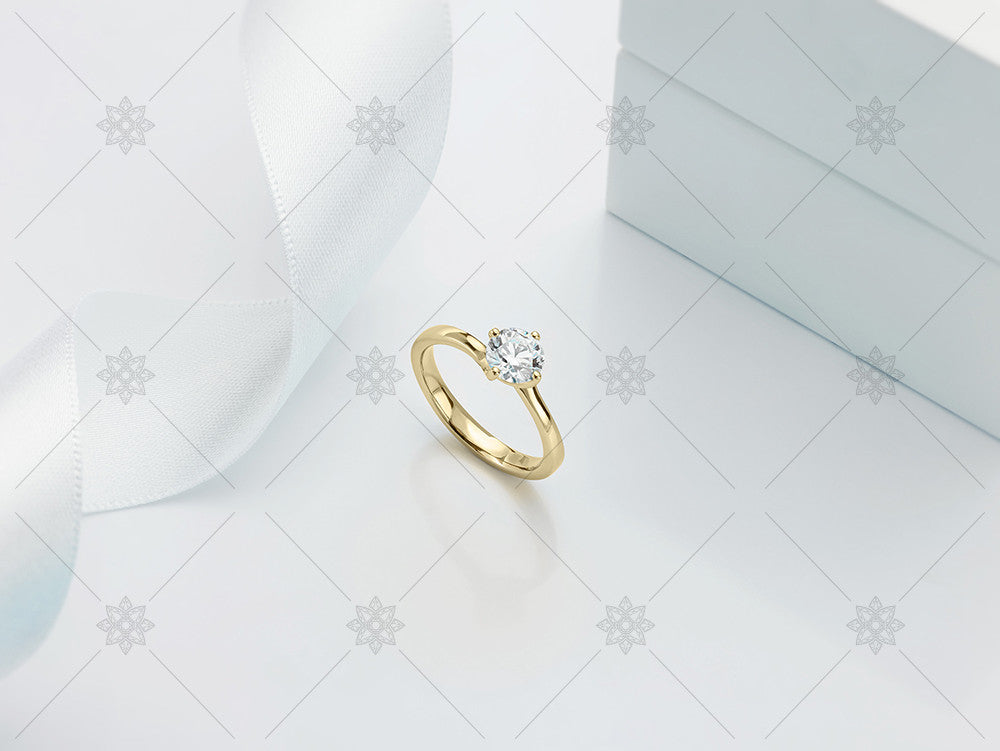 Yellow Gold Diamond Ring - White Ribbon - MJ1016