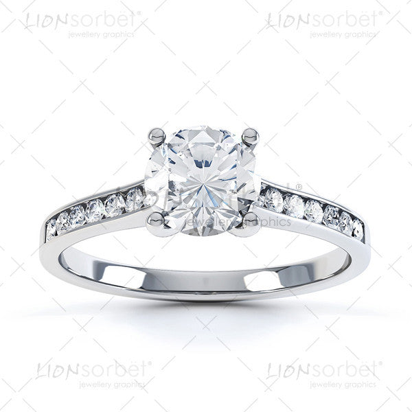 Round White Diamond Set Shoulders  Engagement Ring Image - Top View