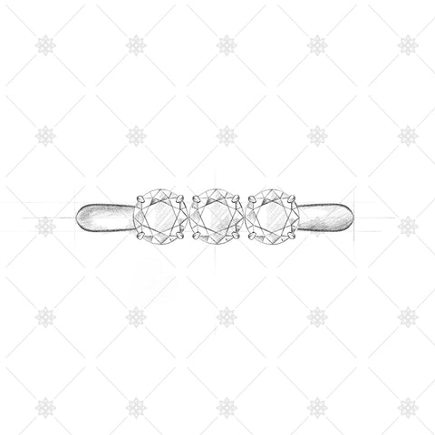 Three Stone Diamond Ring Pencil Sketch - SK1008