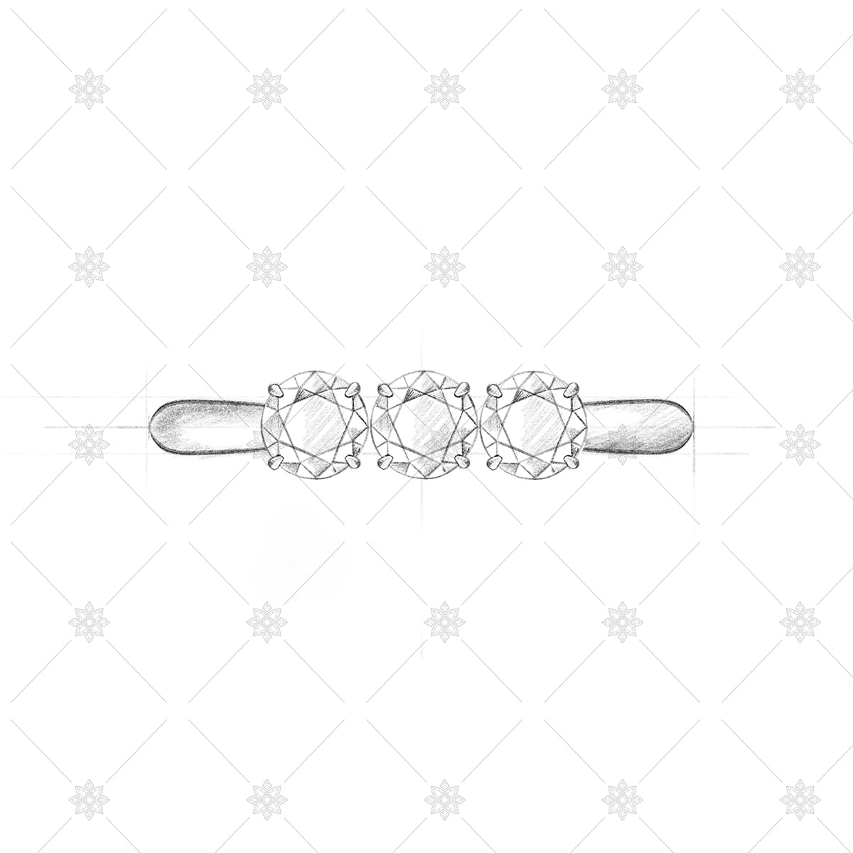 Three Stone Diamond Ring Pencil Sketch - SK1008