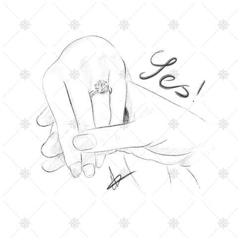 Getting Engaged Pencil Sketch Yes - SK1029