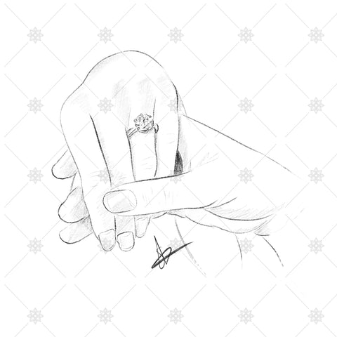 Getting Engaged Pencil Sketch Holding Hands - SK1030