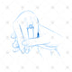 Blue pencil sketch couple holding hands - SK1032