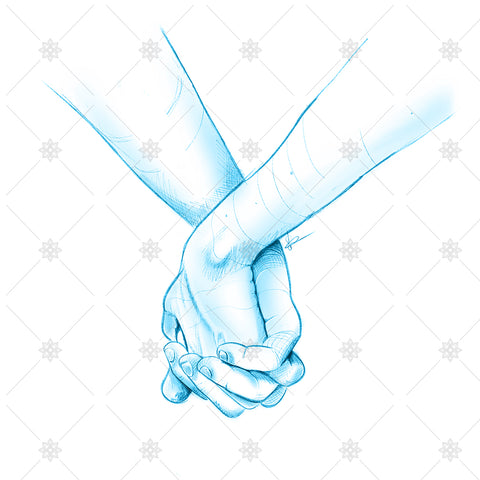 Holding hands pencil sketch in blue - SK1036