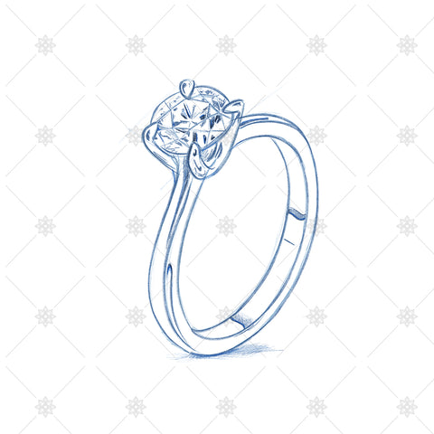 4 Claw Diamond Ring Sketch - SK1041