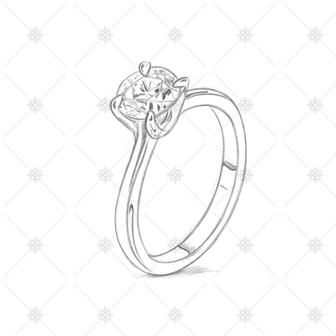 4 Claw Diamond Ring Sketch - SK1042