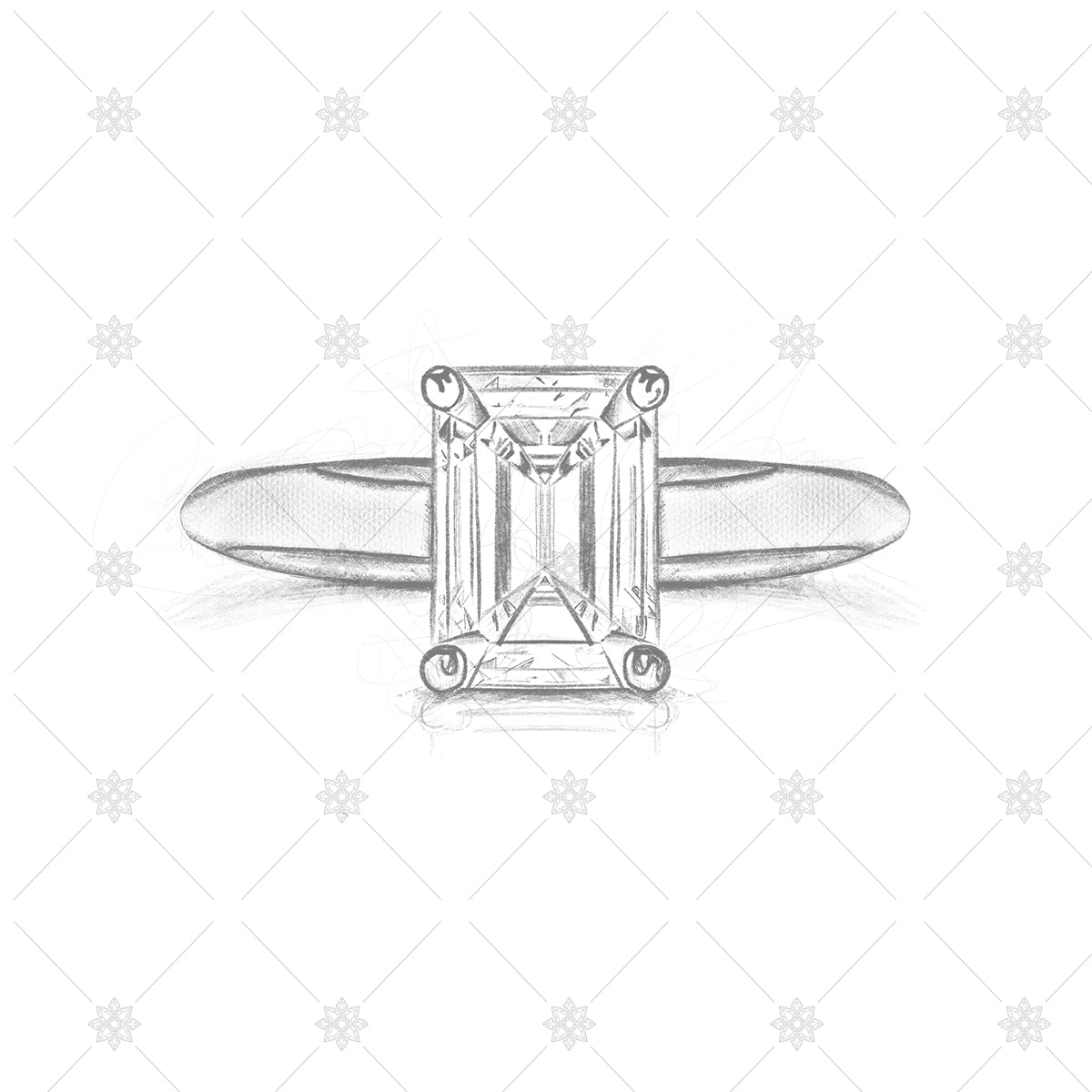 Emerald Diamond Ring Pencil Sketch - SK1018