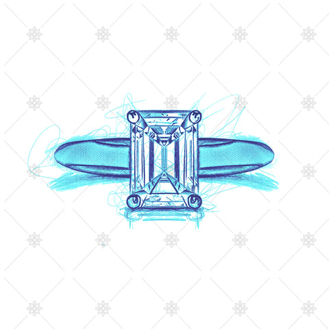 Emerald Diamond Ring Drawing - SK1019