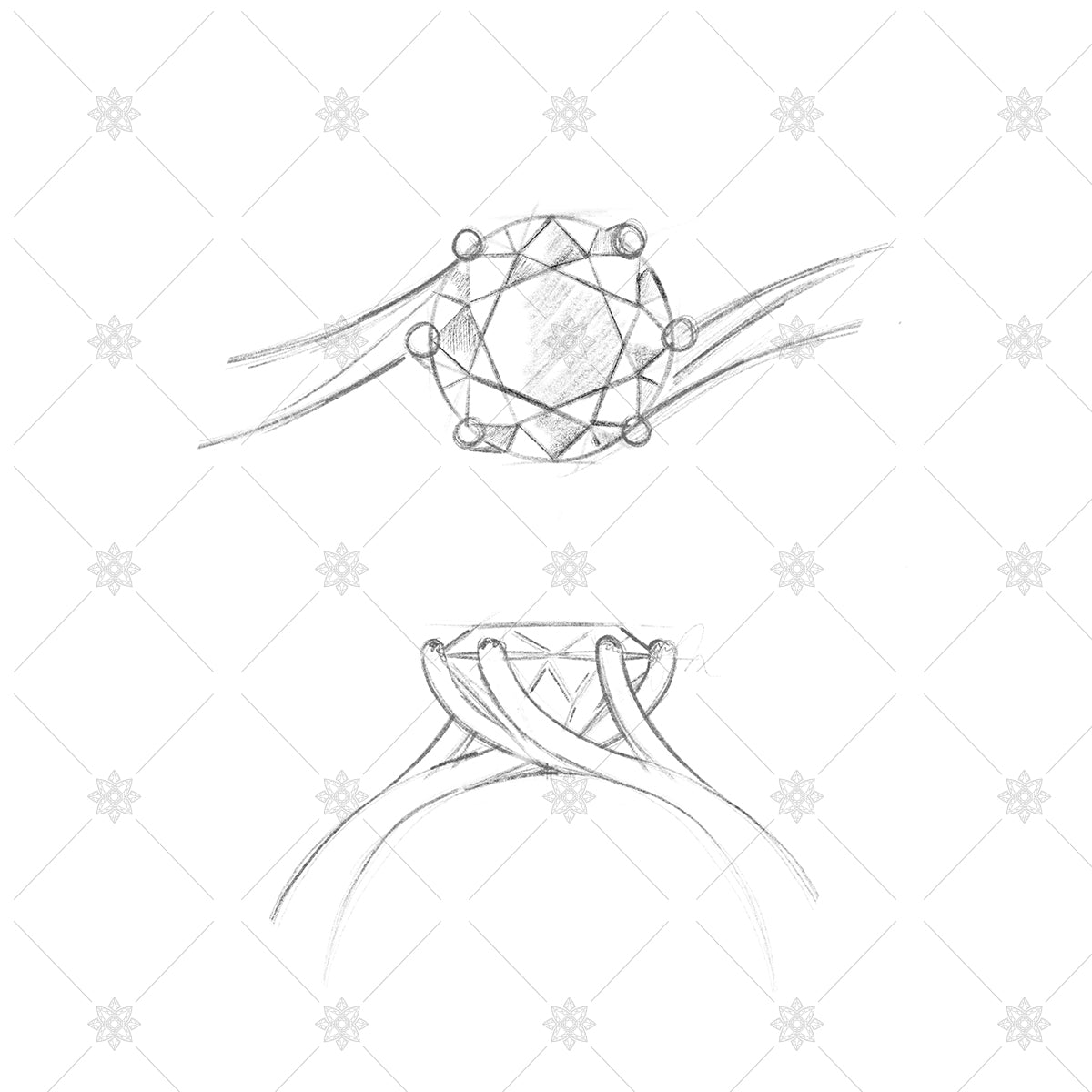 Solitaire Twist Ring pencil sketches - SK1022