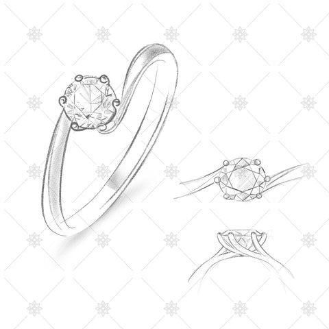 Solitaire Twist Ring Pencil Sketches - SK1024