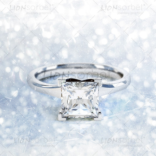 Princess cut, Square Solitaire Diamond Ring on with seasonal themed background