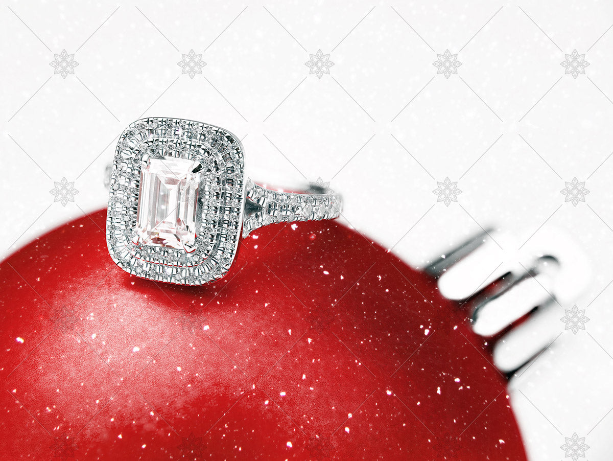 Emerald Diamond Ring on Red Bauble - WC1022