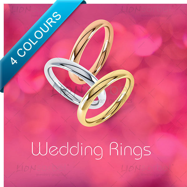 Wedding ring image pack, Yellow, White and Rose Gold in 4 colours