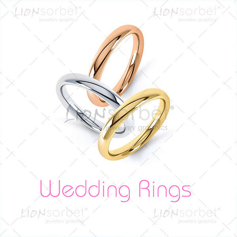 Wedding ring image pack, Yellow, White and Rose Gold in 4 colours