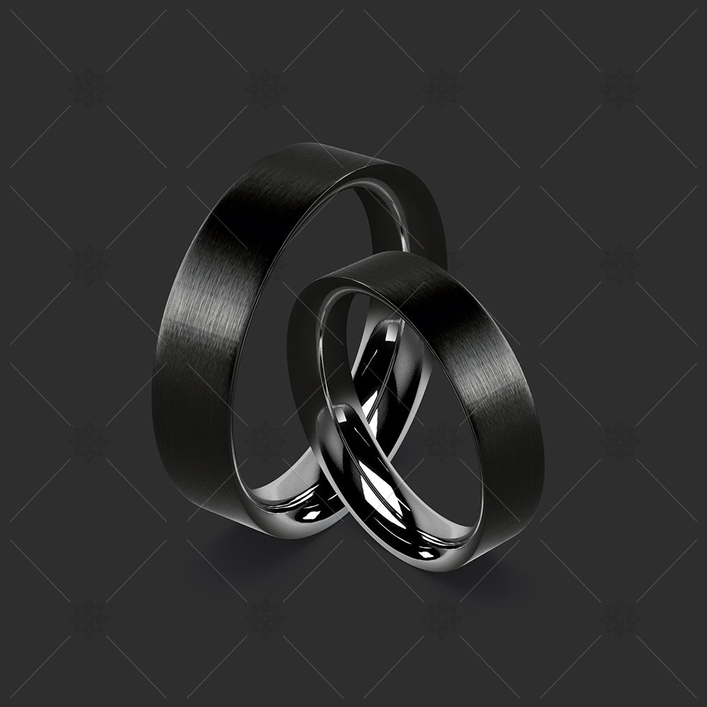 Black Zirconium Wedding Rings on Grey  - WP045