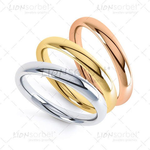 3 Wedding rings in white, yellow and rose gold